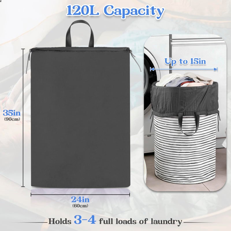 WiseBoy Laundry Bag Extra Large Heavy Duty, 24"x 35", Laundry Basket Liner Replacement, Drawsting Top with Carrying Handles, 3 to 4 Load Capacity, Machine Washable Hamper Liner, Ultra-Light & Foldable - Image 2