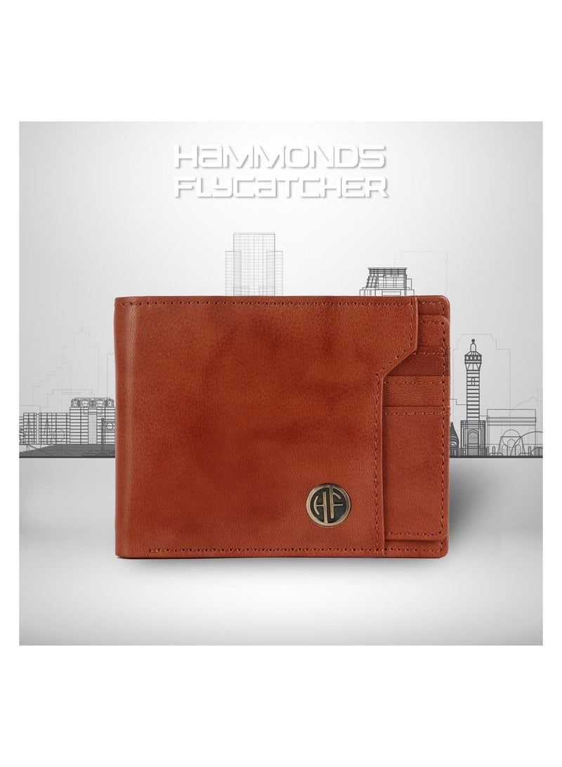 HAMMONDS FLYCATCHER Genuine Leather Wallet for Men - RFID Protected Leather Purse for Men, Money Purse for Men, Bi-Fold Wallet - 6 Card Slots, 1 Card Case, Coin Pocket, Hidden Pockets - Antique Tan
