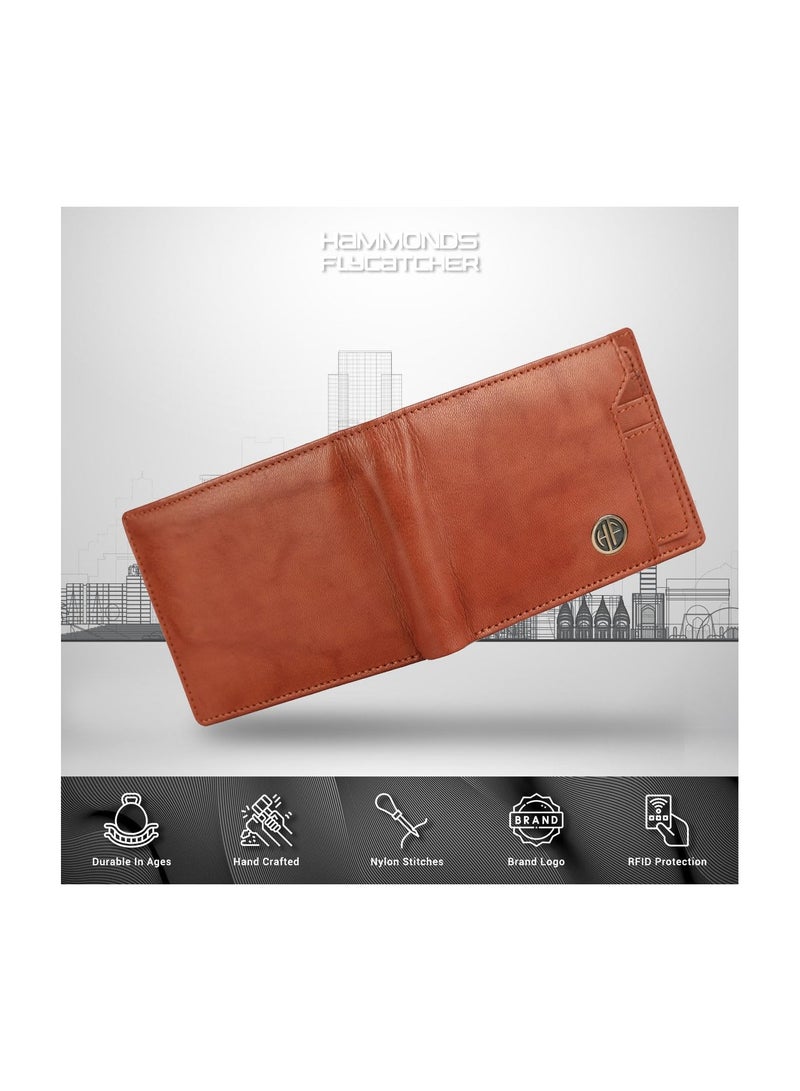 HAMMONDS FLYCATCHER Genuine Leather Wallet for Men - RFID Protected Leather Purse for Men, Money Purse for Men, Bi-Fold Wallet - 6 Card Slots, 1 Card Case, Coin Pocket, Hidden Pockets - Antique Tan