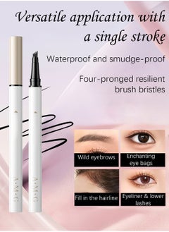 AMG Eyebrow Pen with Micro-Fork Tip, Brow Gel, 4 Tip Microblade Eyebrow Pen, Waterproof Smudge Proof Long Lasting Brow Contouring Pencil, 0.55ml (Mysterious gray brown)  - Image 2