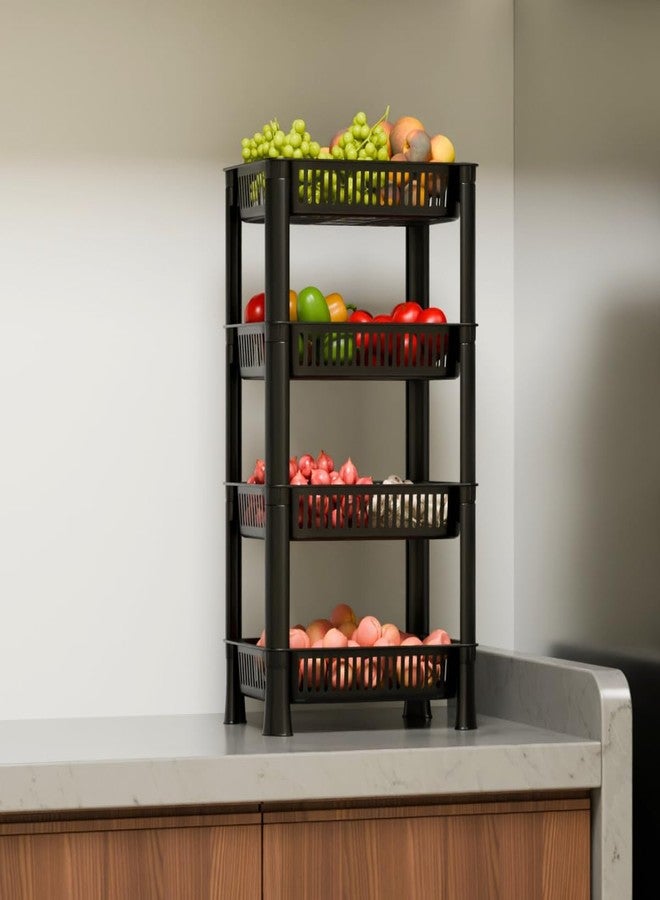 Morbrix Multipurpose Plastic Vegetable & Fruit Storage Rack for Kitchen | 4-Tier Stackable Organizer Shelf Stand | Space-Saving Basket for Home, Office, Pantry - Black - Image 4