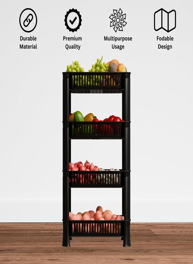Morbrix Multipurpose Plastic Vegetable & Fruit Storage Rack for Kitchen | 4-Tier Stackable Organizer Shelf Stand | Space-Saving Basket for Home, Office, Pantry - Black - Image 3