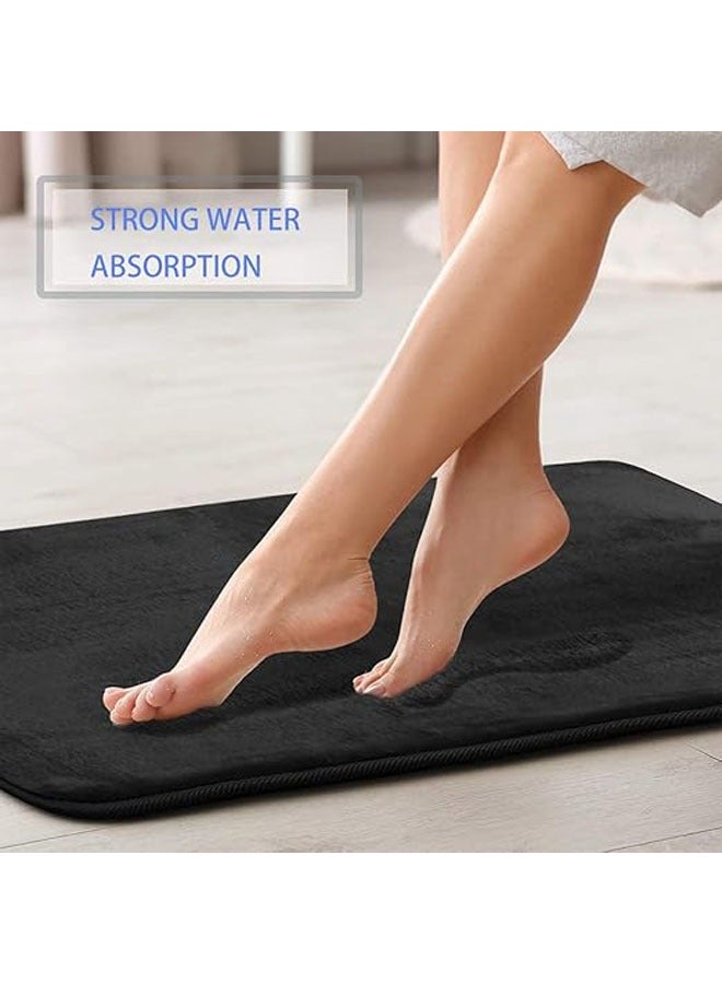 Bathroom Rug Sets, 3 Piece Non Slip Absorbent Ultra Soft Cozy Velvet Bathroom Mat Memory Foam Bath Mat, Easy Wash and Dry, Machine Washable, Bath Rugs for Tub Shower and Bath Room (Black) - Image 4