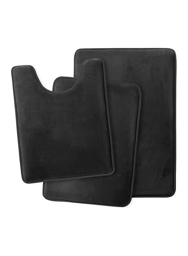 Bathroom Rug Sets, 3 Piece Non Slip Absorbent Ultra Soft Cozy Velvet Bathroom Mat Memory Foam Bath Mat, Easy Wash and Dry, Machine Washable, Bath Rugs for Tub Shower and Bath Room (Black) - Image 1