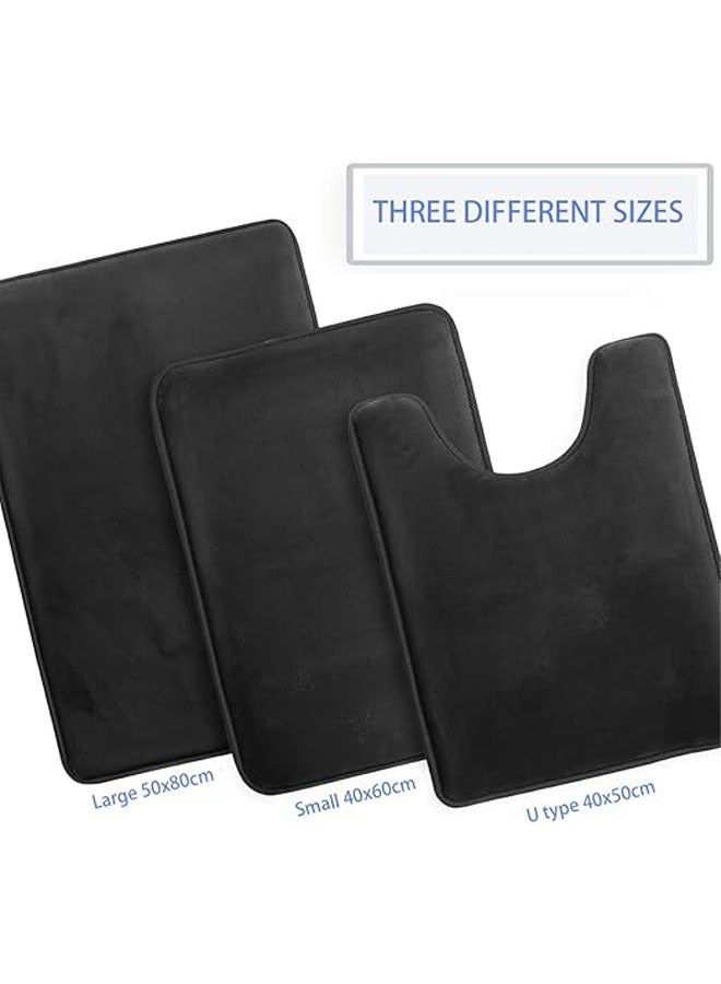 Bathroom Rug Sets, 3 Piece Non Slip Absorbent Ultra Soft Cozy Velvet Bathroom Mat Memory Foam Bath Mat, Easy Wash and Dry, Machine Washable, Bath Rugs for Tub Shower and Bath Room (Black) - Image 3