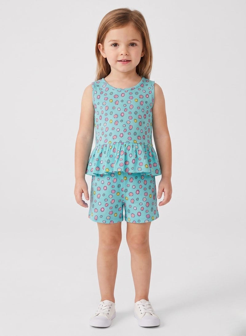 babyqlo Girls Blue Floral Peplum Shorts Set - Image 1