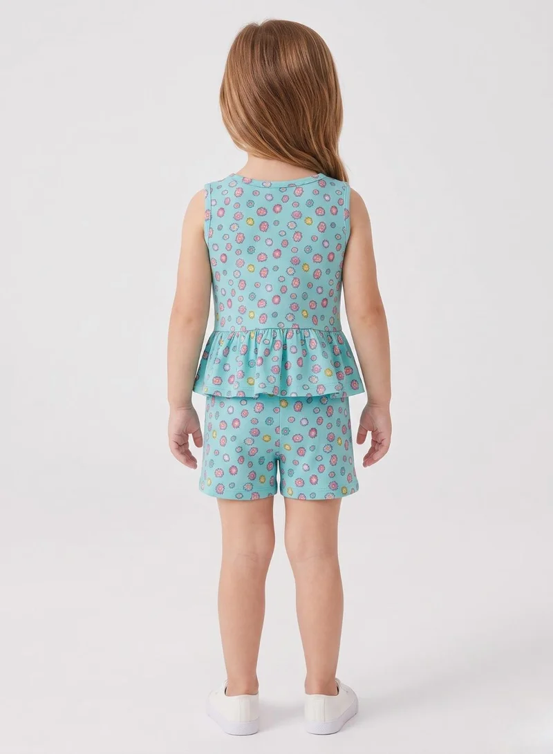 بيبي كلو Girls Blue Floral Peplum Shorts Set