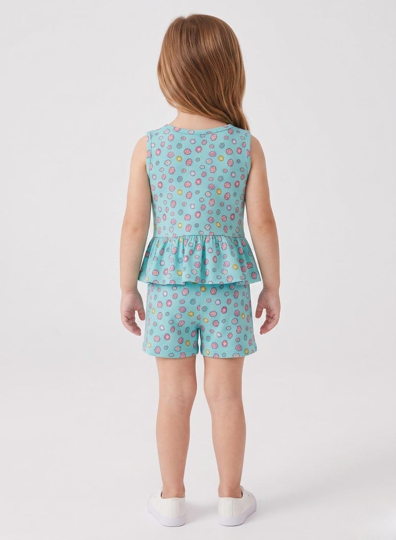 babyqlo Girls Blue Floral Peplum Shorts Set - Image 2