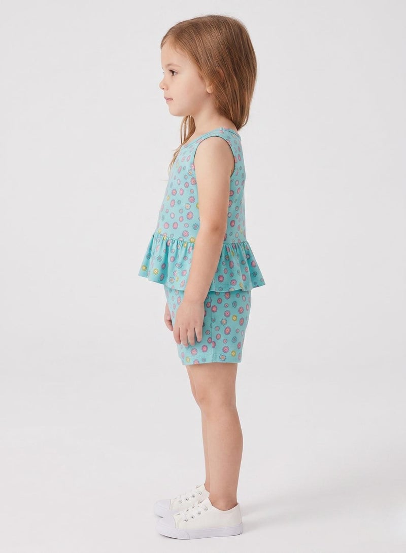babyqlo Girls Blue Floral Peplum Shorts Set - Image 3