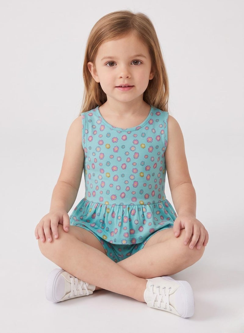 babyqlo Girls Blue Floral Peplum Shorts Set - Image 4