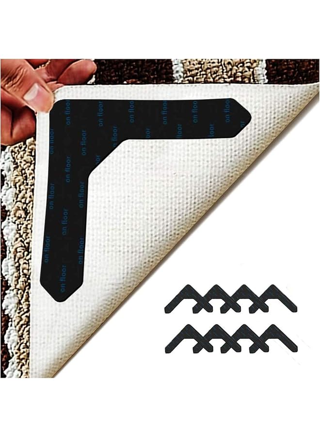 The Bros Rug Grippers for Area Rugs, 8 Pack Non Slip Rug L Shape Updated Gripper on Carpet for Area Rugs, Hardwood Floors, Tile Floors, Floor Mats, Black - Image 1