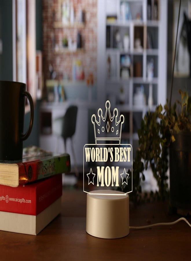 AICA World's Best Mom LED Lamp (White Color Base)| Birthday Anniversary Gift for Mom Mummy Mother in Law - Image 1
