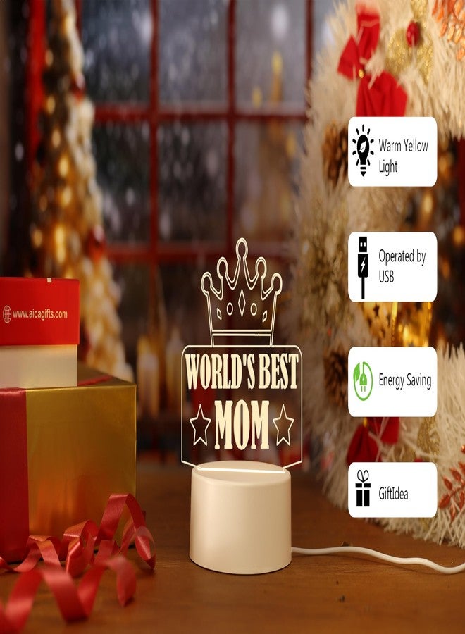 AICA World's Best Mom LED Lamp (White Color Base)| Birthday Anniversary Gift for Mom Mummy Mother in Law - Image 3