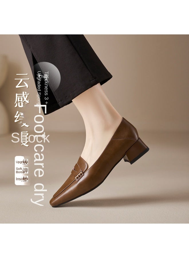 St&Sat 【متعدد الاستخدامات للتنقل】 Saturday Low Heel Loafers In Apricot، أحذية مسطحة من الجلد ذات غطاء عميق للنساء، أحذية انزلاق بخطوة واحدة للنساء - Image 4