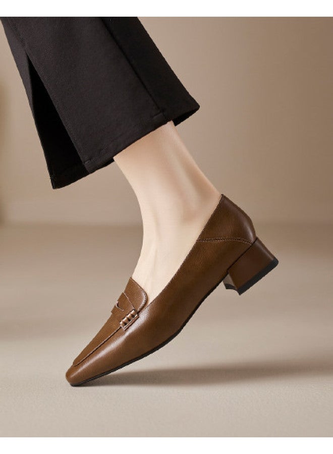 St&Sat 【متعدد الاستخدامات للتنقل】 Saturday Low Heel Loafers In Apricot، أحذية مسطحة من الجلد ذات غطاء عميق للنساء، أحذية انزلاق بخطوة واحدة للنساء - Image 1