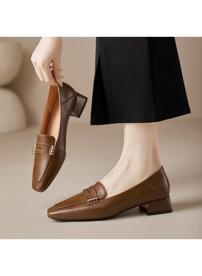 St&Sat 【متعدد الاستخدامات للتنقل】 Saturday Low Heel Loafers In Apricot، أحذية مسطحة من الجلد ذات غطاء عميق للنساء، أحذية انزلاق بخطوة واحدة للنساء - Image 2