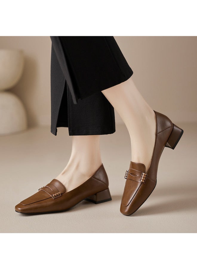 St&Sat 【متعدد الاستخدامات للتنقل】 Saturday Low Heel Loafers In Apricot، أحذية مسطحة من الجلد ذات غطاء عميق للنساء، أحذية انزلاق بخطوة واحدة للنساء - Image 3