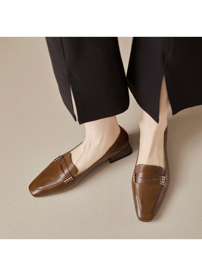 St&Sat 【متعدد الاستخدامات للتنقل】 Saturday Low Heel Loafers In Apricot، أحذية مسطحة من الجلد ذات غطاء عميق للنساء، أحذية انزلاق بخطوة واحدة للنساء - Image 5