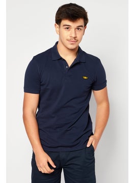Men Regular Fit Brand Logo Short Sleeve Polo Shirt, Navy Blue