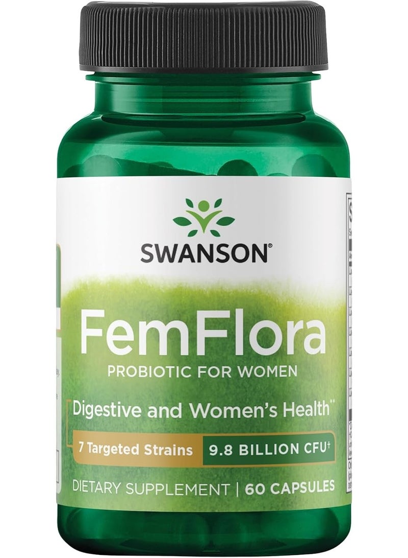 SWANSON FemFlora Probiotic for Women - 7 Targeted Strains with 9.8 Billion CFU, 60 Vegan Capsules - Image 1