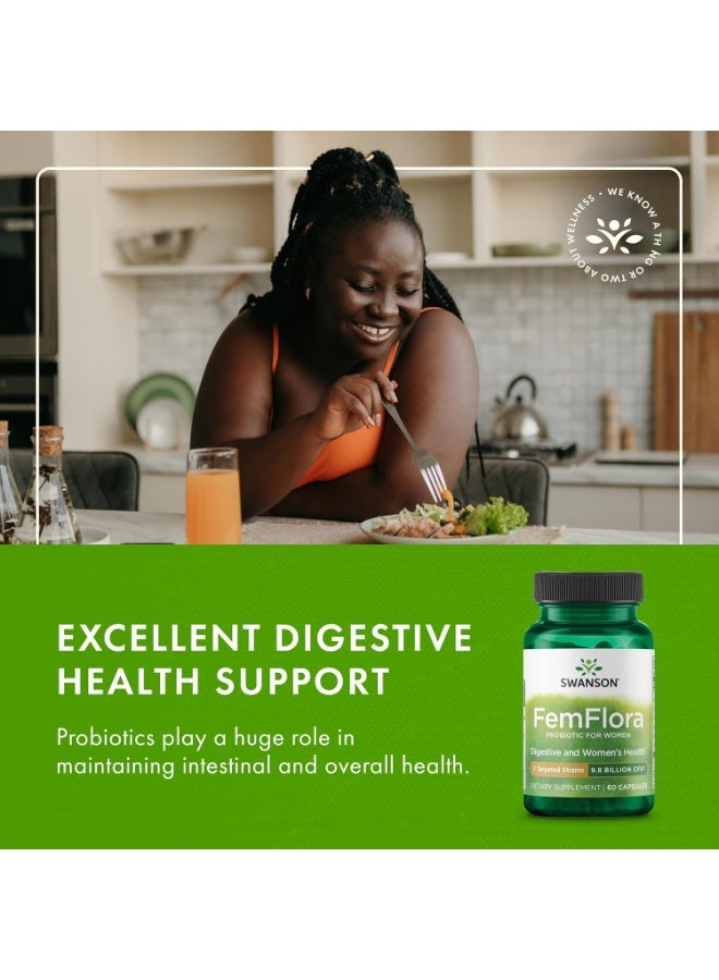SWANSON FemFlora Probiotic for Women - 7 Targeted Strains with 9.8 Billion CFU, 60 Vegan Capsules - Image 2