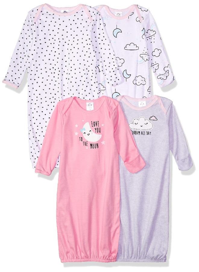 Gerber Gerber Unisex Baby Boy and Girls 4-Pack Sleeper Gown Clouds Preemie  - Image 1