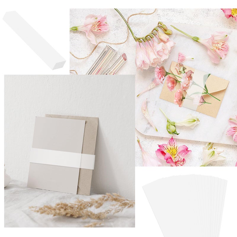 CANIPHA 100Pcs Wedding Invitation Accessories, Clear Invitation Belly Bands Vellum Belly Band for 5x7 Invitations Vellum Paper Belly Bands, Wedding Invitation Card Gift Wraps Liners - Image 5