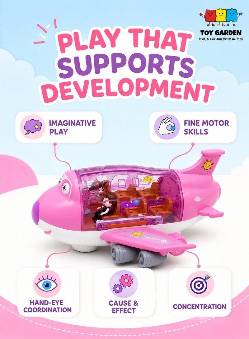 TOY GARDEN Kids Airplane Toy, Pink Toddler Airplane Toys for Girls Colorful Lights Music & Toy Airplane Sounds, 360 Automated Wheels, for Birthday Gifts Toddler Girls Toys 2 3 4 5 6 7-Year-Old Up (PINK) - Image 3