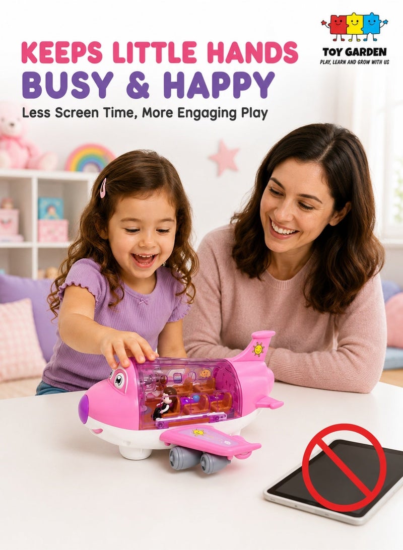 TOY GARDEN Kids Airplane Toy, Pink Toddler Airplane Toys for Girls Colorful Lights Music & Toy Airplane Sounds, 360 Automated Wheels, for Birthday Gifts Toddler Girls Toys 2 3 4 5 6 7-Year-Old Up (PINK) - Image 2