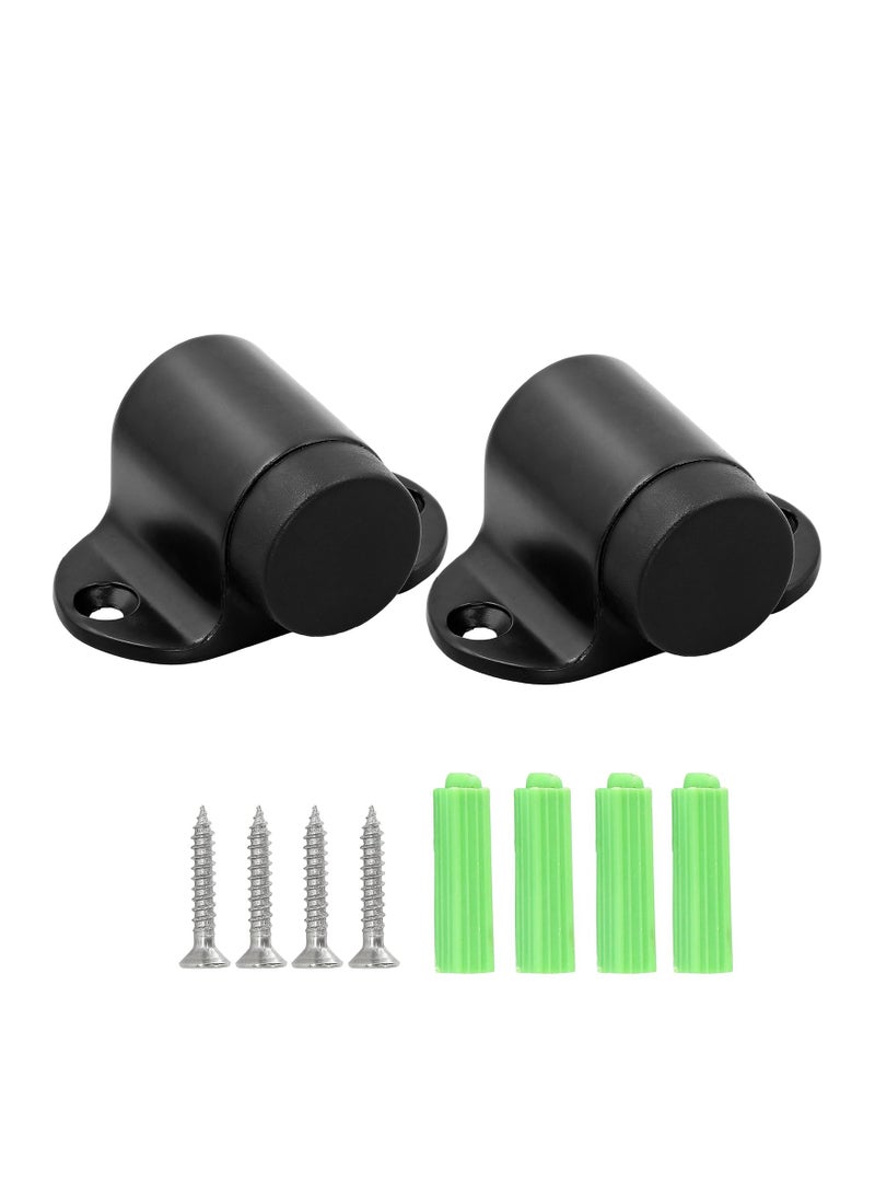 2Pcs Floor Mount Door Stopper Heavy Duty Stop Flat Doorstop with Rubber Bumper Stainless Steel Screws 1.06 Inch Height Black - Image 1