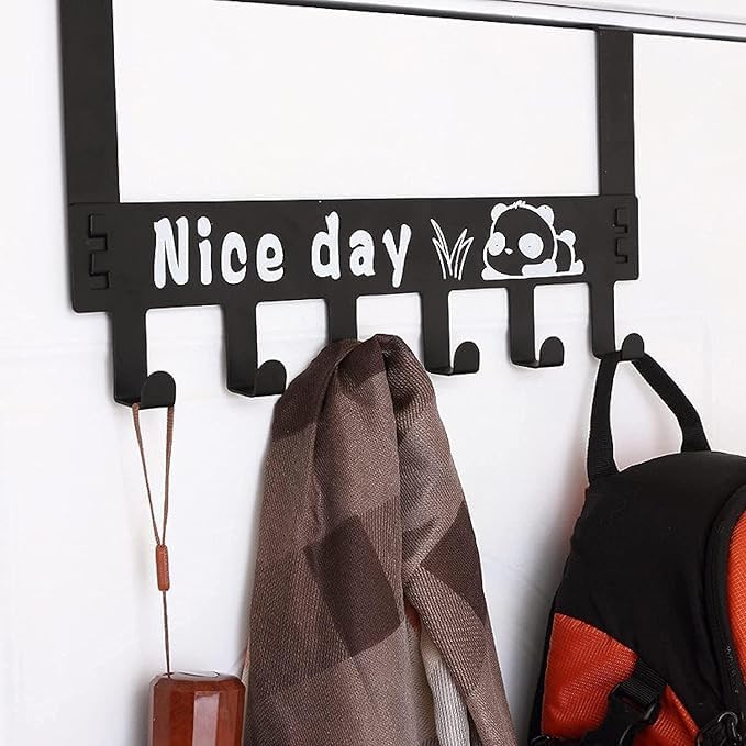 KD ZONE KD ZONE 6 Hooks Over Door Hanger Decorative Organizer Hook Caddy for Bedrooms Clothes Towels Purses Bags Jackets Made of Carbon Steel 4  - Image 1