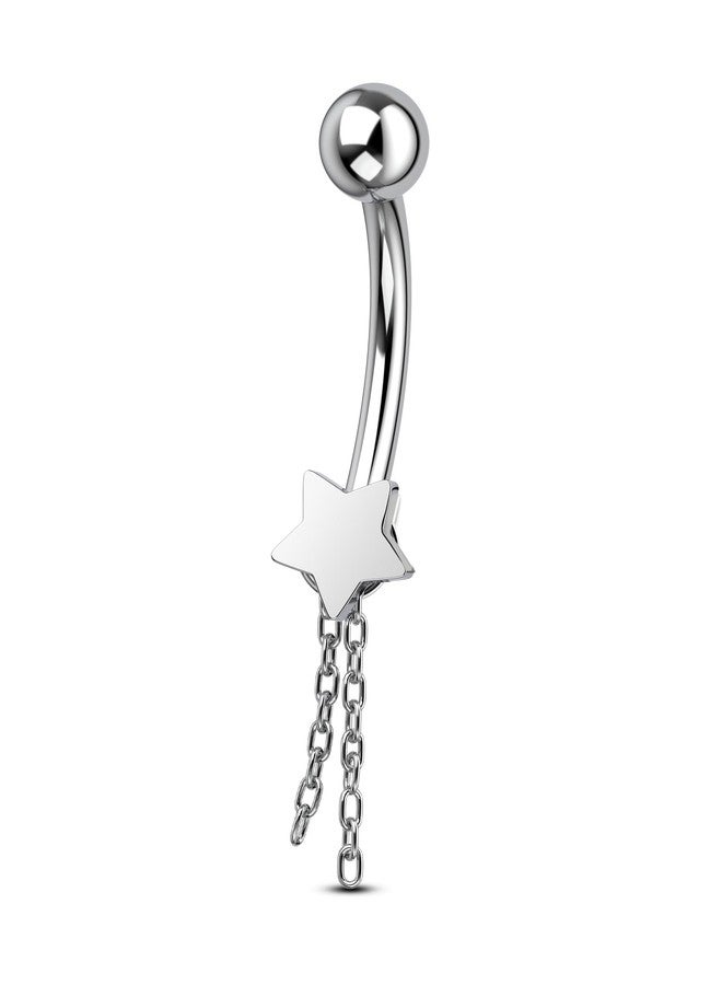 COCHARM Minimalist Star G23 Solid Titanium Belly Button Rings 14G Dangle Belly Navel Rings Internally Threaded Belly Piercing Jewelry Surgical Steel Hypoallergenic - Image 1
