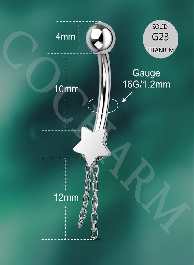 COCHARM Minimalist Star G23 Solid Titanium Belly Button Rings 14G Dangle Belly Navel Rings Internally Threaded Belly Piercing Jewelry Surgical Steel Hypoallergenic - Image 3