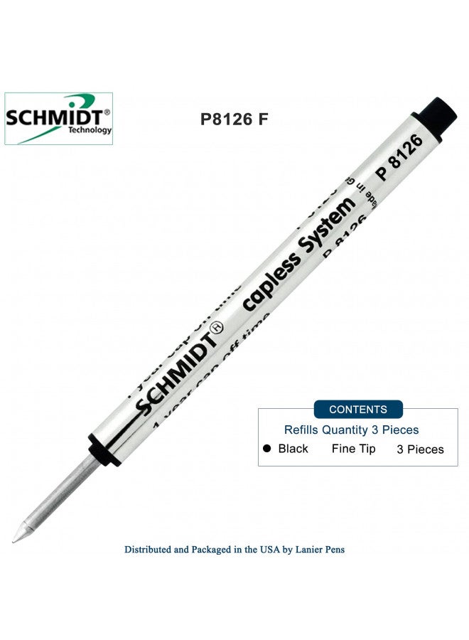 Schmidt Short P8126 Capless Rollerball Refill - Black - 3 Pack - Image 1