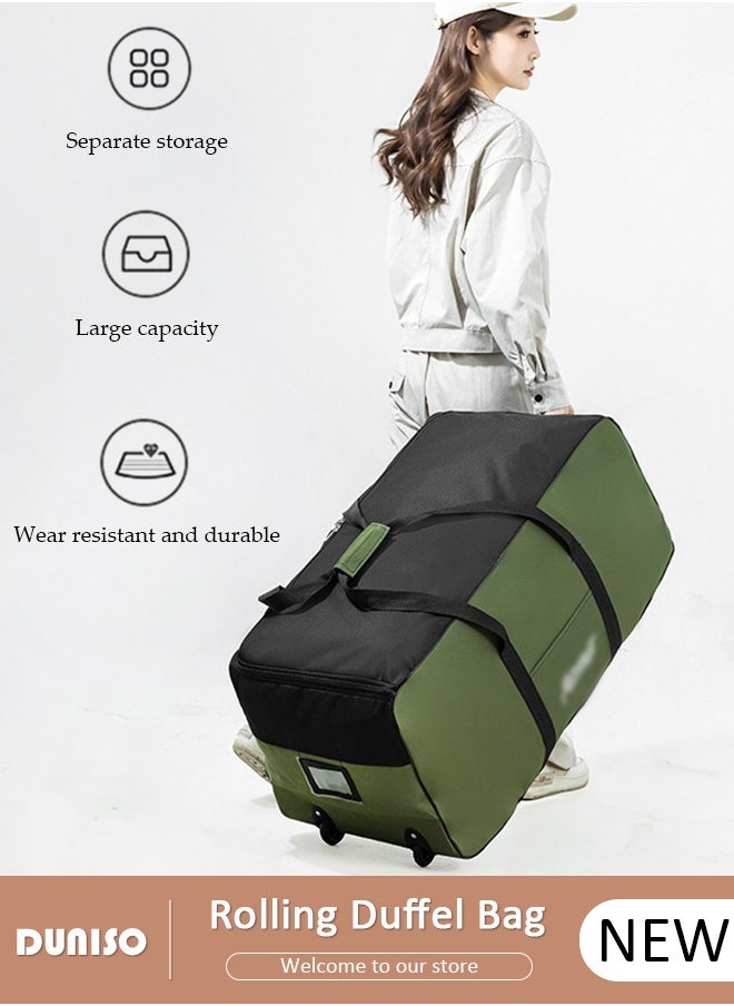 DUNISO - Rolling Duffel Bag with Wheels, Collapsible Rolling Duffel Bag with Telescoping Handle, Large Capacity Waterproof Carry On Bag,Multiple Compartments Duffle Bag Trolley with Lacing for Moving, Camping, Travel, Hiking, School - Image 1