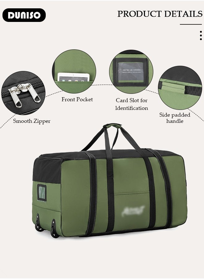 DUNISO - Rolling Duffel Bag with Wheels, Collapsible Rolling Duffel Bag with Telescoping Handle, Large Capacity Waterproof Carry On Bag,Multiple Compartments Duffle Bag Trolley with Lacing for Moving, Camping, Travel, Hiking, School - Image 1