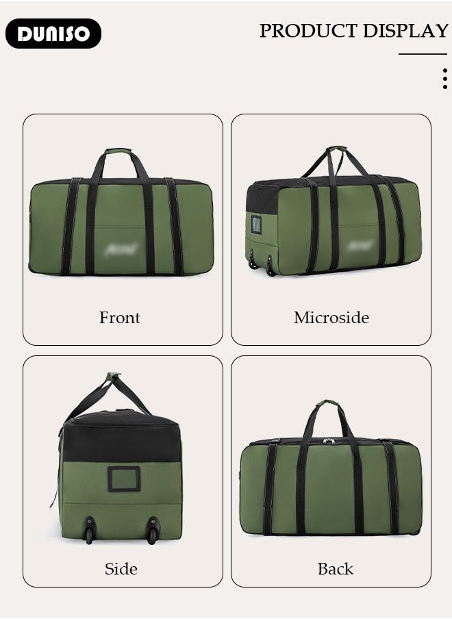 DUNISO - Rolling Duffel Bag with Wheels, Collapsible Rolling Duffel Bag with Telescoping Handle, Large Capacity Waterproof Carry On Bag,Multiple Compartments Duffle Bag Trolley with Lacing for Moving, Camping, Travel, Hiking, School - Image 1