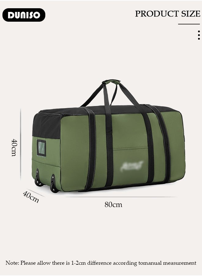 DUNISO - Rolling Duffel Bag with Wheels, Collapsible Rolling Duffel Bag with Telescoping Handle, Large Capacity Waterproof Carry On Bag,Multiple Compartments Duffle Bag Trolley with Lacing for Moving, Camping, Travel, Hiking, School - Image 1