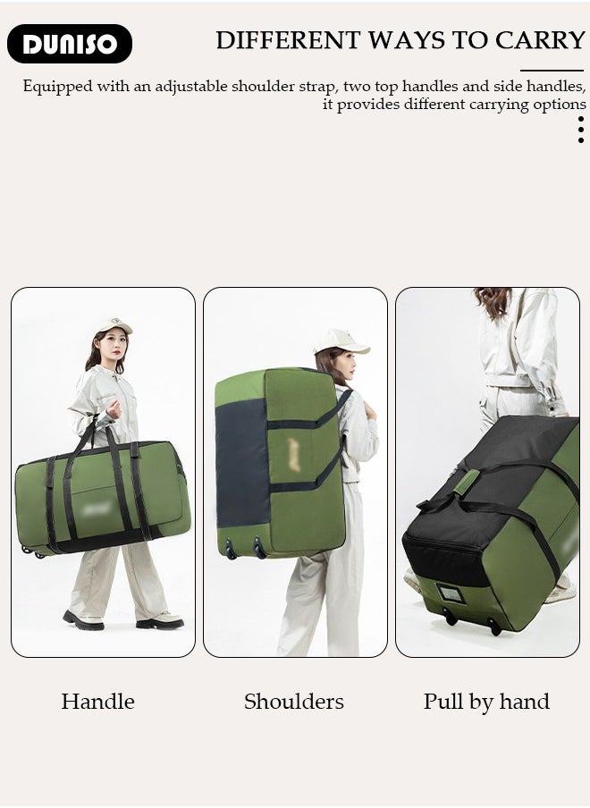 DUNISO - Rolling Duffel Bag with Wheels, Collapsible Rolling Duffel Bag with Telescoping Handle, Large Capacity Waterproof Carry On Bag,Multiple Compartments Duffle Bag Trolley with Lacing for Moving, Camping, Travel, Hiking, School - Image 1
