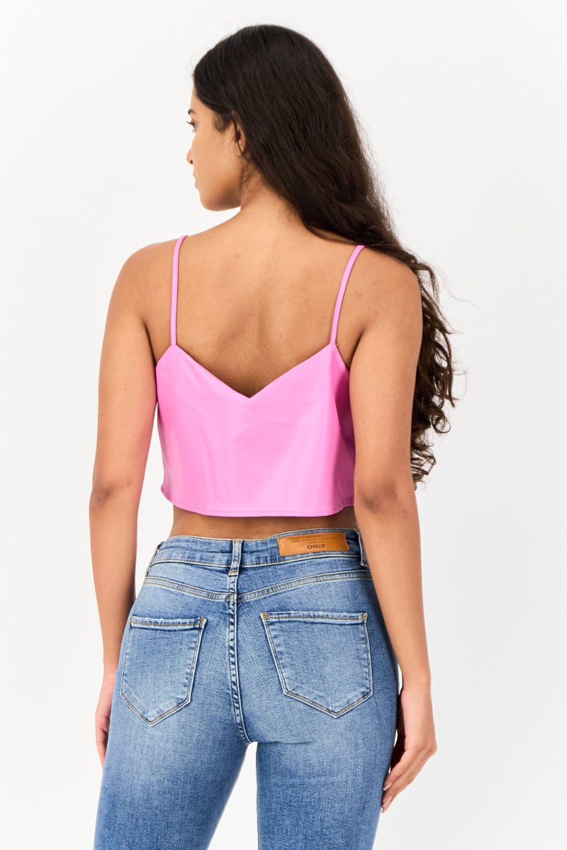 Reserved Women Scoop Neck Sleeveless Solid Tank Top, Pink - Image 4