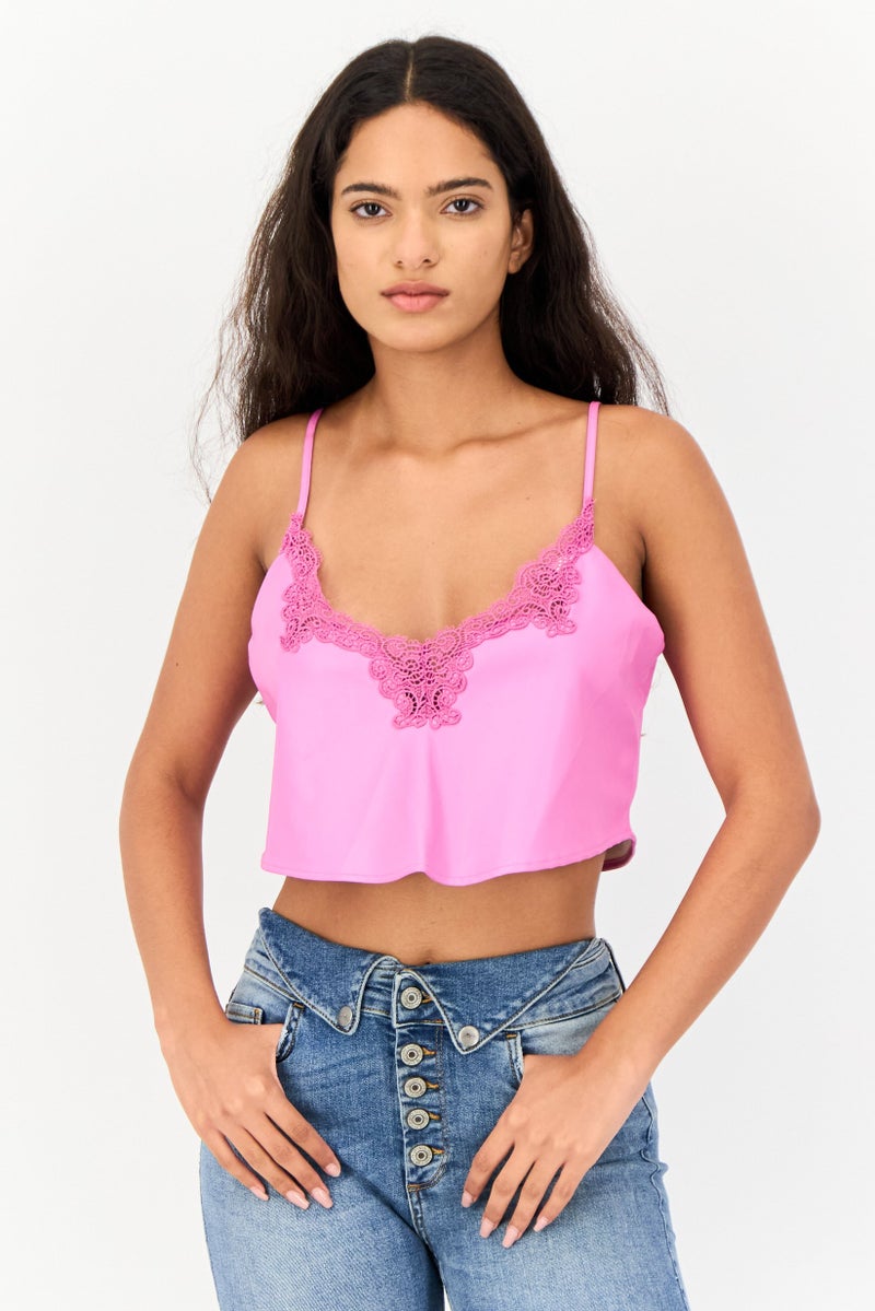 Reserved Women Scoop Neck Sleeveless Solid Tank Top, Pink - Image 1