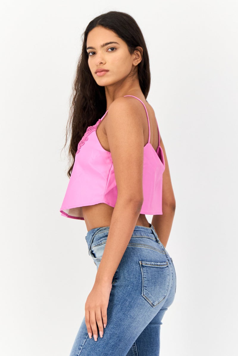 Reserved Women Scoop Neck Sleeveless Solid Tank Top, Pink - Image 2