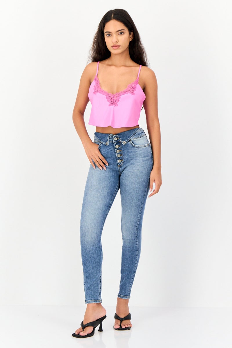 Reserved Women Scoop Neck Sleeveless Solid Tank Top, Pink - Image 3