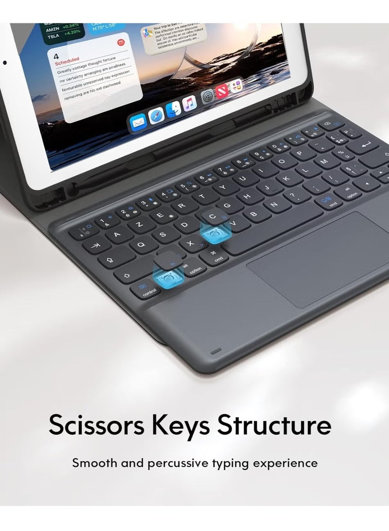 TIGER iPad Keyboard 9th Generation, Detachable Wireless Keyboard for iPad 8th/7th Gen 10.2 Inch, Smart Trackpad, Flip Stand Keyboard Case with Pencil Holder, Black | Compatible with iPad 9th/8th/7th Gen - Image 2