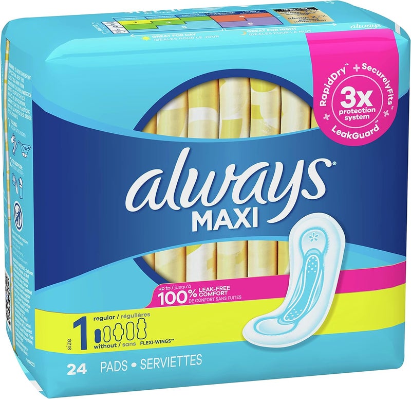 Always Maxi Feminine Pads for Women, Regular Absorbency, 24 Count, No Wings, Unscented - Image 2
