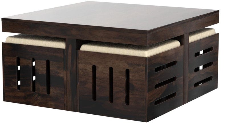 Md Decor Solid Sheesham Coffee Table 4 Seater with Four Stool for Living Room Center Coffee Table for Bedroom,Cafe, Home &Office (Mahogany Finish) - Image 1