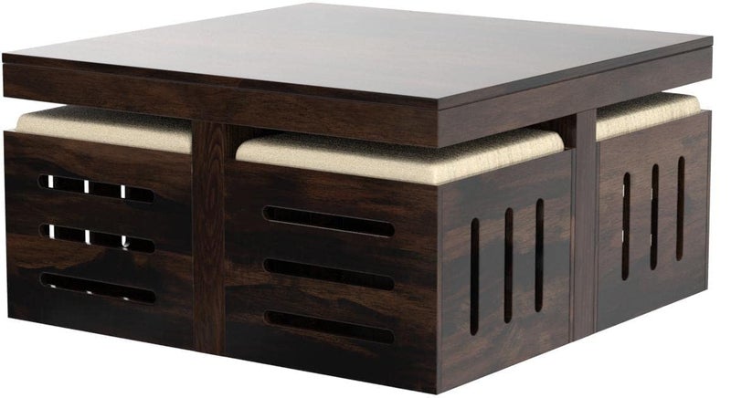 Md Decor Solid Sheesham Coffee Table 4 Seater with Four Stool for Living Room Center Coffee Table for Bedroom,Cafe, Home &Office (Mahogany Finish) - Image 4
