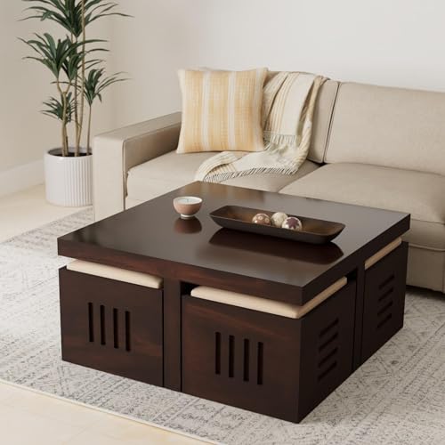 Md Decor Solid Sheesham Coffee Table 4 Seater with Four Stool for Living Room Center Coffee Table for Bedroom,Cafe, Home &Office (Mahogany Finish) - Image 2
