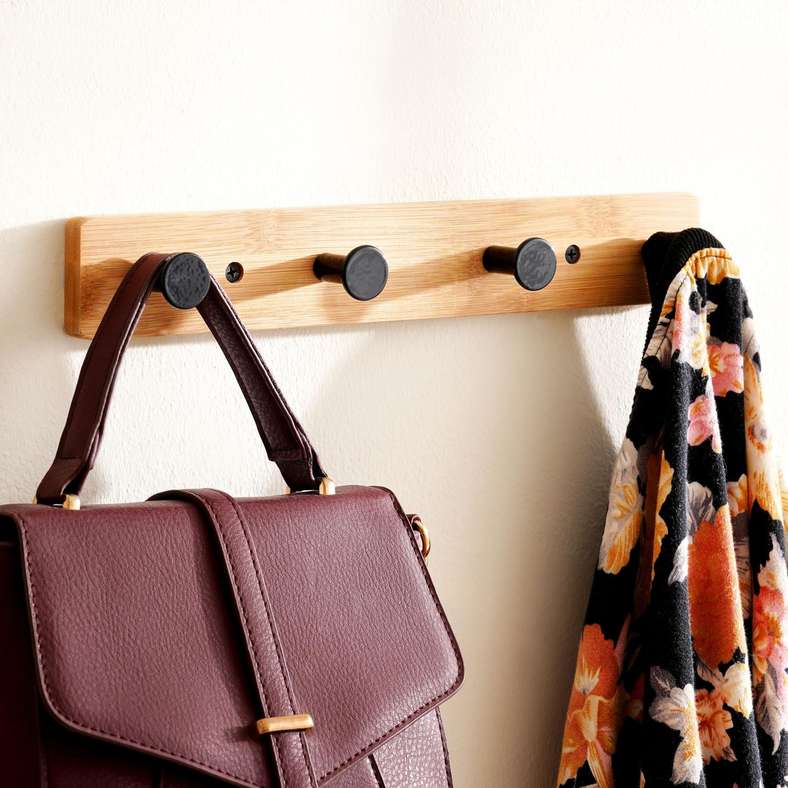 Pan Home Adrian Self Adhesive 3M Tape Bamboo Hooks with 4 Knob 33x5x4cm -Natural