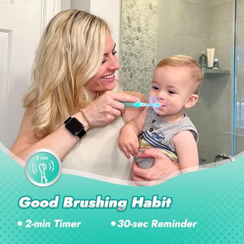 Papablic Toddler Sonic Electric Toothbrush Kids for Ages 1-3 Years, Baby Electric Toothbrush with Cute Dino Cover and Smart LED Timer, 4 Brush Heads (Jo) - Image 5